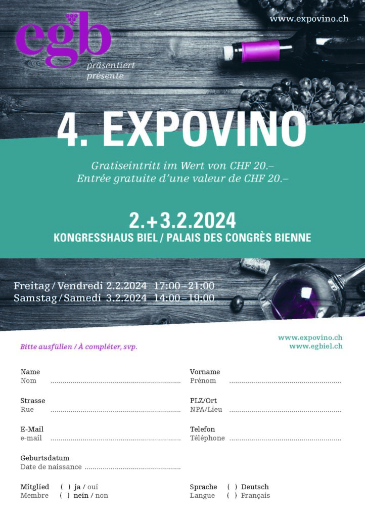 Expovino Kongresshaus Biel 2.+3. Februar 2024